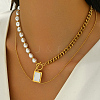 Stainless Steel & White Imitation Pearl Asymmetrical Double Layer Necklaces RG9925-4