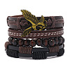 4Pcs 4 Styles Wood Beads Stretch Braceletas & Alloy Artificial Leather Cord Bracelet Sets for Men FS-WG9743B-03-1
