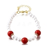 Brass ABS Imitation Pearl Beaded Bracelets for Women BJEW-D317-02G-4