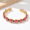 Ladybug Brass Enamel Cuff Bangles for Women BJEW-A171-01G-1