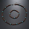 Bohemian Style Coconut Shell with Synthetic Turquoise Rondelle Beaded Necklaces & Bracelets Sets FS-WG8D889-05-1