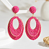 Oval Raffia Dangle Stud Earrings FS-WG8712C-04-1
