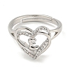 Heart with Letter Rack Plating Brass Micro Pave Clear Cubic Zirconia Adjustable Rings for Women RJEW-I105-01P-E-2