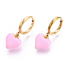 Ion Plating(IP) Enamel Heart Dangle Hoop Earrings EJEW-T018-01D-2