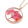 Dry Pressed Real Flower Resin Pendant Necklace NJEW-G088-01KCG-03-1