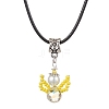 Glass Seed Beads & Glass Pearl Angel Pendant Necklaces NJEW-MZ00056-02-1