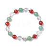 8mm Round Natural Green Aventurine & Carnelian & Quartz Crystal Beaded Stretch Bracelets BJEW-TA00521-1