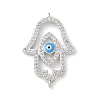 Brass Micro Pave Cleear Cubic Zirconia Evil Eye Hamsa Hand Connector Charms KK-C086-15A-P02-1