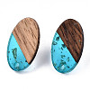 Transparent Resin & Walnut Wood Stud Earring Findings MAK-N032-005A-F01-2