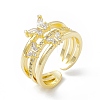 Rack Plating Eco-Friendly Brass Micro Pave Clear Cubic Zirconia Rings RJEW-B025-05G-1