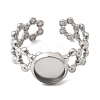 Hollow Flower 304 Stainless Steel Cuff Ring Components STAS-P454-03A-P-2