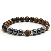 Round Natural Tiger Eye & Synthetic Non-magnetic Hematite Stretch Beaded Bracelet Men's Fashion Jewelry NL4639-2-1