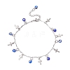 Handmade Evil Eye Lampwork & 304 Stainless Steel Cross Tassel Bar Link Chain Anklets for Women AJEW-AN00741-02-2