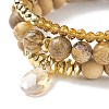 3Pcs 3 Style Natural & Synthetic Mixed Stone & Wood & Brass Stretch Bracelets Set with Glass Teardrop for Women BJEW-JB08355-5