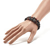 Natural Black Larvikite & Lava Rock & Wood Beads Stretch Bracelets Set BJEW-JB07499-3