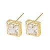 Brass Micro Pave Clear Cubic Zirconia Stud Earrings EJEW-C174-02B-G-4