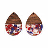 Transparent Resin & Walnut Wood Pendants RESI-N025-028-A05-1