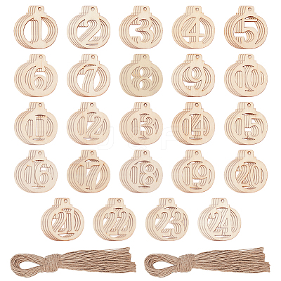 Number 1~ 24 Unfinished Wood Lantern Pendant Decorations HJEW-WH0042-92-1
