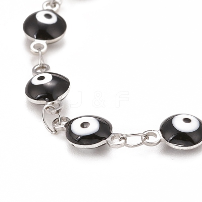 Enamel Oval with Evil Eye Link Chains Bracelet BJEW-P271-04P-03-1
