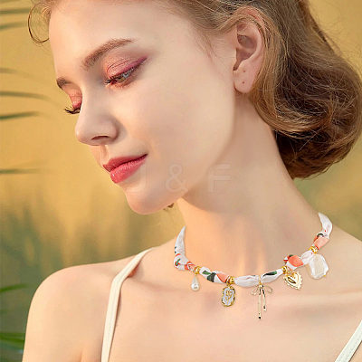304 Stainless Steel & Enamel & ABS Plastic Pearl & Brass Pendant Necklaces NJEW-HS00026-1