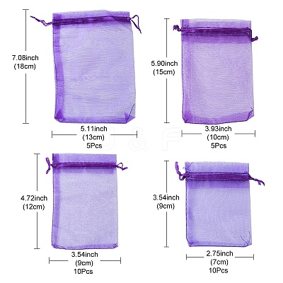 30Pcs 4 Styles Rectangle Organza Bags Jewellery Storage Pouches Wedding Favour Party Mesh Drawstring Gift OP-FS0001-01E-1
