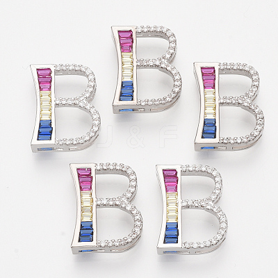 Brass Cubic Zirconia Slide Charms ZIRC-S063-01B-P-1