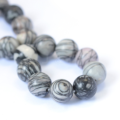 Natural Black Silk Stone/Netstone Round Bead Strands X-G-E334-8mm-05-1