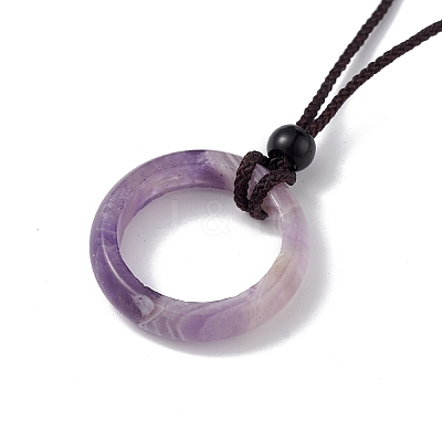 Natural Mixed Gemstone Ring Pendant Necklace with Nylon Cord for Women NJEW-F306-02-1