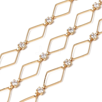 Handmade Brass Pave Clear Cubic Zirconia Rhombus Link Chains CHC-G027-01G-1