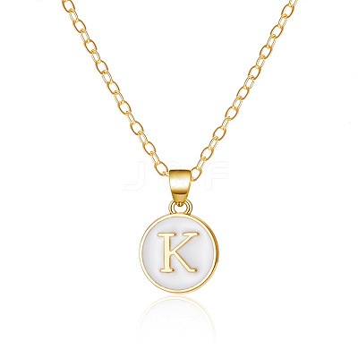 Alloy White Enamel Flat Round with Letter Pendant Necklaces FS-WG63565-11-1