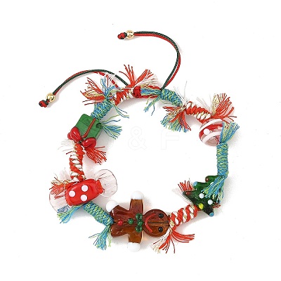 Christmas Handmade Lampwork Braided Bead Bracelets BJEW-TA00765-02-1
