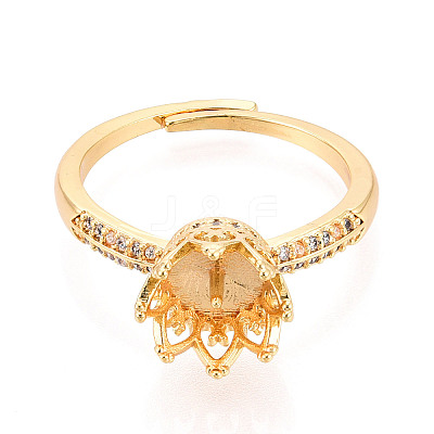 Crown Shape Brass Micro Pave Clear Cubic Zirconia Cup Peg Ring Settings X-KK-T076-18G-1