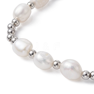 4Pcs 4 Style Natural Pearl & Brass Beaded Stretch Bracelets Set for Women BJEW-JB09662-02-1