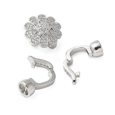 Brass Micro Pave Clear Cubic Zirconia Fold Over Clasps KK-P290-18P-1