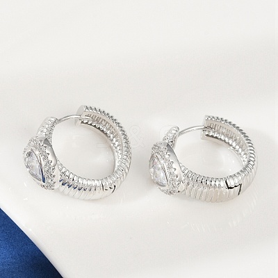 Brass Clear Cubic Zirconia Hoop Earrings EJEW-Q016-03P-1