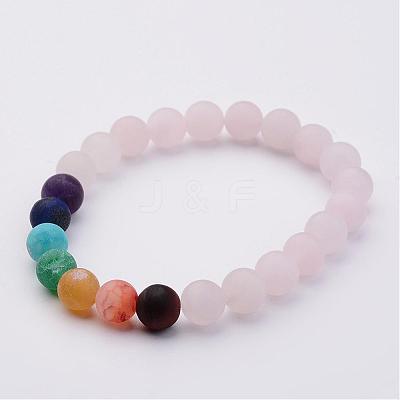 Natural Rose Quartz & Gemstone Beads Stretch Bracelets BJEW-JB02510-03-1