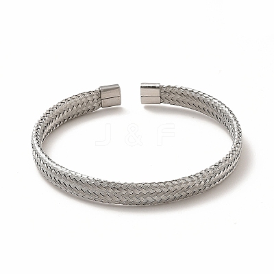 Non-Tarnish 304 Stainless Steel Mesh Chains Shape Open Cuff Bangle for Women BJEW-C033-01P-1