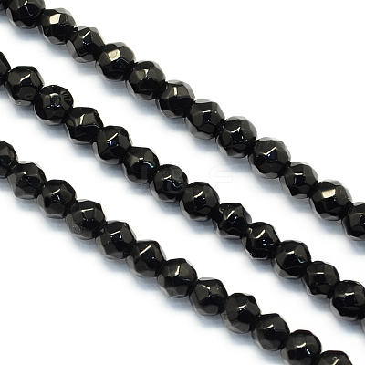 Faceted Round Natural Black Onyx Beads Strands G-S136-4mm-1
