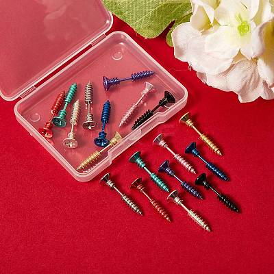 18Pcs 9 Colors PVD Vacuum Plating 304 Stainless Steel Unisex Punk Hip-hop Rock Nail Shape Screw Pierced Stud Earrings EJEW-SZ0001-28-1