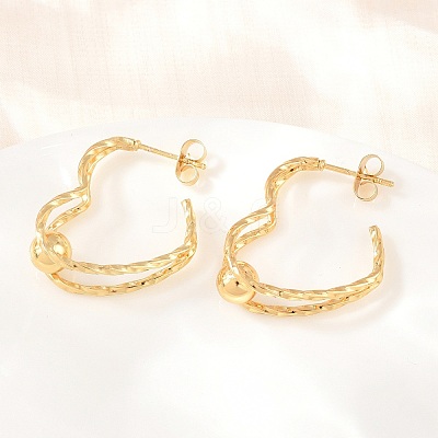 304 Stainless Steel Textured Wavy Wire Heart Shape Stud Earrings for Women SA-CBAB549-06G-1