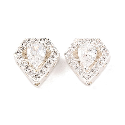 Brass Micro Pave Clear Cubic Zirconia Beads KK-S389-28S-1