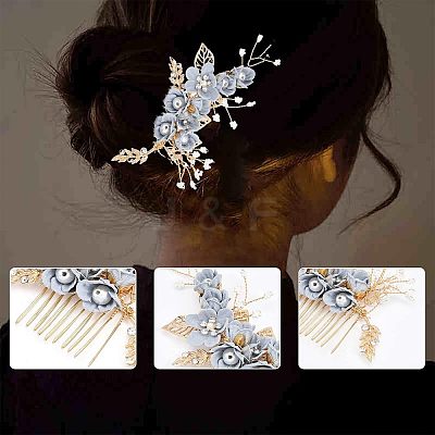 Bridal Alloy Rhinestone Hair Combs & Hair Forks Set PHAR-WH0015-06G-1