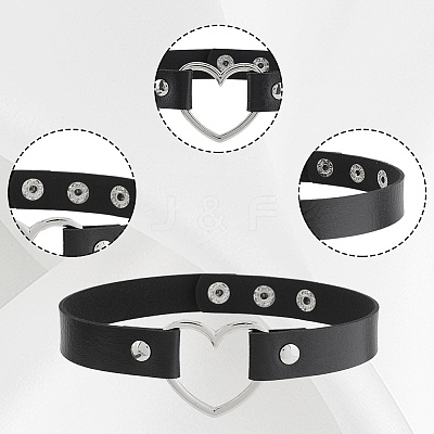 6Pcs 6 Styles Adjustable Gothic Two Tone PU Leather Alloy Heart Choker Necklaces for Women NJEW-CL0007-07-1