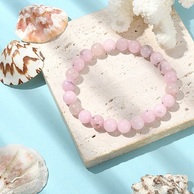 Natural Cherry Blossom Jasper Round Beaded Stretch Bracelets BJEW-TA00279-1