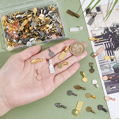 166Pcs 21 Styles Tibetan Style Alloy Glue-On Flat Pad Pendant Bails FIND-GA0005-26-1