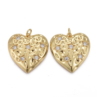 Hammered Brass Micro Pave Clear Cubic Zirconia Pendants KK-F821-14G-1