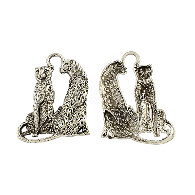 Tibetan Style Alloy Double Cheetah Big Pendants TIBEP-Q043-281-RS-1