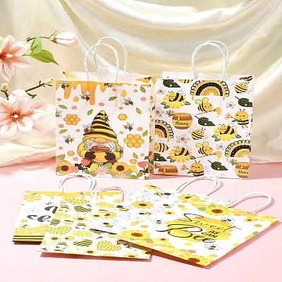 12Pcs 6 Colors Bees Theme Rectangle Paper Bags CARB-FS0001-08-1