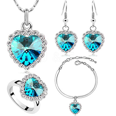 Heart Alloy with Crystal Pendant Necklace & Dangle Earring & Charm Bracelet & Ring FS-WGCCC64-01-1