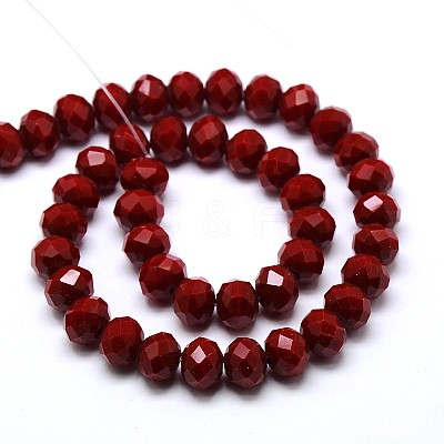 1 Strand Opaque Solid Dark Red Color Crystal Glass Rondelle Beads Strands X-EGLA-F047A-10-1